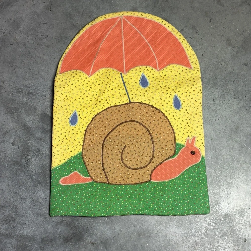 Vintage Hand Quilted Snail Appliance Cover Wall Hanging Cottagecore Folk Art